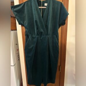 Closet London Emerald Green Velvet Faux Wrap Dress
